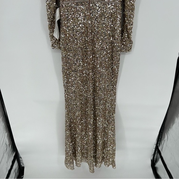 NWOT Mac Duggal Empire Sequined‎ Long Sleeve Evening Gown Gold Size 4 - Picture 8 of 16